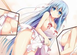 Rule 34 | 1girl, apron, apron lift, aqua hair, artist request, ass, blue hair, breasts, character request, clothes lift, copyright request, dutch angle, highres, large breasts, long hair, naked apron, no bra, no panties, non-web source, nozomi tsubame, parted lips, sanzensekai no maou-sama, sideboob, solo, very long hair