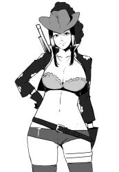 Rule 34 | 1girl, breasts, cowboy hat, ganto, hat, highres, large breasts, monochrome, nico robin, one piece, simple background, tagme