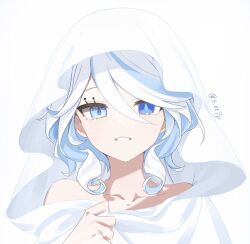 Rule 34 | 1girl, blue eyes, furina (genshin impact), genshin impact, highres, midorinokaibutu4500, short hair, solo, veil, white background