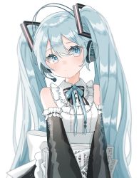 Rule 34 | 1girl, black bow, black bowtie, black sleeves, blue eyes, blue hair, blue ribbon, bow, bowtie, closed mouth, commentary, detached sleeves, hair bow, hatsune miku, headphones, headset, highres, holding, holding paper, long hair, long sleeves, looking at viewer, microphone, neck ribbon, paper, re eva, ribbon, sheet music, shirt, sidelocks, solo, upper body, very long hair, vocaloid, white shirt