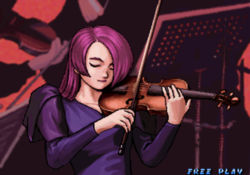 Rule 34 | 1girl, atlus, ending, gouketsuji ichizoku, groove on fight, instrument, musician, otogiri remi, purple hair, screencap, solo, violin