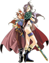 Rule 34 | 1990s (style), 2girls, araizumi rui, armlet, armor, back-to-back, blue eyes, boots, cape, circlet, crossed arms, earrings, full body, gloves, headband, height difference, jewelry, knee boots, lina inverse, long hair, multiple girls, naga the serpent, open mouth, pauldrons, purple hair, red eyes, red hair, retro artstyle, shoulder armor, simple background, slayers, smile, standing, sweatdrop, sword, thigh strap, tiptoes, weapon