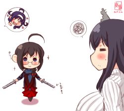 Rule 34 | &gt; &lt;, 3girls, :3, :d, = =, aged down, ahoge, alternate costume, artist logo, black hair, blue eyes, blush, braid, child, closed eyes, dated, hair flaps, hair ornament, hair over shoulder, hairband, highres, kanon (kurogane knights), kantai collection, long hair, multiple girls, open mouth, ribbed sweater, ryuuhou (kancolle), shigure (kancolle), single braid, smile, sparkle, speech bubble, spoken squiggle, squiggle, sweater, taigei (kancolle), turtleneck, turtleneck sweater, white background, xd, yamashiro (kancolle), yu mei-ren (first ascension) (fate)