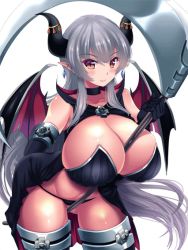 Rule 34 | 1girl, animated, animated gif, armor, artist request, bikini armor, bouncing breasts, breasts, cleavage, demon girl, demon wings, horns, huge breasts, long hair, original, smile, source request, white hair, wings, yellow eyes