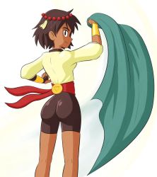 Rule 34 | 1girl, ajna (indivisible), artist request, ass, bike shorts, brown hair, dark-skinned female, dark skin, female focus, indivisible, lab zero games, legs, looking at viewer, shiny clothes, short hair, skirt, smile, solo