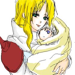 Rule 34 | 1990s (style), age difference, blonde hair, blue eyes, ceodore harvey, final fantasy, final fantasy iv, final fantasy iv: the after years, green eyes, lowres, mother and baby, mother and son, oekaki, pontaouka, rosa farrell, silver hair