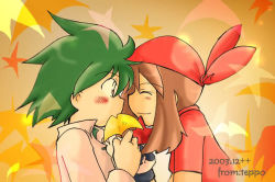 Rule 34 | 00s, blush, brown eyes, closed eyes, couple, creatures (company), game freak, green hair, may (pokemon), nintendo, pokemon, pokemon rse, wally (pokemon)