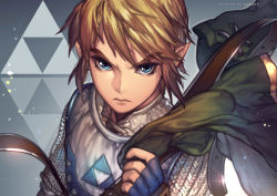 1boy armor blonde_hair blue_eyes chainmail gloves hyrule_warriors kawacy link long_hair male_focus nintendo pointy_ears solo the_legend_of_zelda