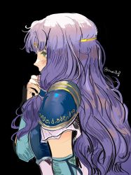 Rule 34 | 1girl, absurdres, armor, black background, blue hair, fire emblem, fire emblem: the blazing blade, florina (fire emblem), green eyes, highres, long hair, looking at viewer, nintendo, ormille, pauldrons, shoulder armor, simple background, solo