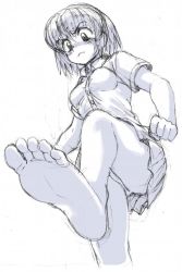 Rule 34 | 1girl, angry, barefoot, character request, feet, legs, long hair, oyatsu (mk2), soles, tall, toes