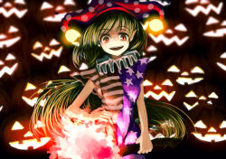 Rule 34 | 1girl, akaiha (akaihagusk), american flag dress, american flag legwear, american flag shirt, bad id, bad pixiv id, blonde hair, clownpiece, fairy wings, hand on own hip, hat, jack-o&#039;-lantern, jester cap, long hair, neck ruff, open mouth, pantyhose, red eyes, smile, solo, star (symbol), striped, torch, touhou, very long hair, wings