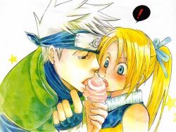Rule 34 | !, 1boy, 1girl, age difference, artist request, blonde hair, blue eyes, blue headband, blue ribbon, blush, eating, facial mark, facing another, fingerless gloves, flak jacket, food, forehead protector, genderswap, genderswap (mtf), gloves, grey eyes, hair tie, half-closed eyes, hand up, hatake kakashi, headband, hetero, high ponytail, holding food, holding ice cream, ice cream, ice cream cone, jacket, konohagakure symbol, licking, long hair, looking at another, mask, unworn mask, naruko (naruto), naruto, naruto (series), ninja, open mouth, ponytail, ribbon, shared food, shirt, short hair, sleeveless, sleeveless shirt, soft serve, spiked hair, star (symbol), surprised, teacher and student, tongue, tongue out, upper body, uzumaki naruto, whisker markings, whiskers, white hair, wide-eyed