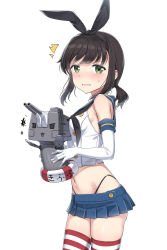 Rule 34 | 1girl, ^^^, alternate costume, bad id, bad pixiv id, black hair, blush, breasts, cnm, contrapposto, cosplay, cowboy shot, crop top, elbow gloves, embarrassed, from side, fubuki (kancolle), gloves, green eyes, hair ribbon, hairband, highleg, highleg panties, highres, innertube, kantai collection, microskirt, midriff, navel, panties, pleated skirt, rensouhou-chan, ribbon, sailor collar, sailor shirt, shimakaze (kancolle), shimakaze (kancolle) (cosplay), shirt, short ponytail, sidelocks, simple background, skirt, small breasts, solo, standing, string panties, striped clothes, striped thighhighs, sweatdrop, swim ring, thighhighs, underwear, wavy mouth, white background, white gloves