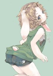 Rule 34 | 1girl, azuki akizuki, rabbit, furry, furry female, green eyes, grey hair, long hair, solo