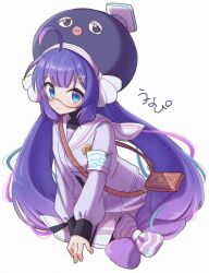 Rule 34 | 1girl, 7takada, ahoge, armband, blue eyes, book strap, bow, closed mouth, commentary request, cropped legs, eel hat, goggles, gradient hair, hair bow, hair ornament, hairclip, light blush, long hair, long sleeves, looking at viewer, low twintails, multicolored hair, otomachi una, otomachi una (voicepeak), purple hair, purple serafuku, raised eyebrows, safety pin, sailor collar, school uniform, serafuku, shoulder strap, simple background, solo, streaked hair, twintails, v arms, very long hair, vocaloid, voicepeak, white background, white sailor collar