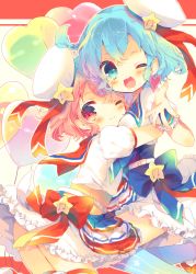 Rule 34 | 1boy, 1girl, ;3, ;d, bad id, bad pixiv id, balloon, beamed quavers, belt, blue bow, blue eyes, blue hair, blush, bow, braid, brother and sister, curly hair, dorothy west, frilled skirt, frills, hat, hat ribbon, heart, heart balloon, hetero, hug, layered skirt, reona west, looking at viewer, musical note, nekoto rina, one eye closed, open mouth, outline, pink eyes, pink hair, pretty series, pripara, puffy short sleeves, puffy sleeves, red bow, red ribbon, ribbon, sailor collar, short hair, short sleeves, siblings, skirt, smile, star (symbol), thighhighs, trap, twins, wrist cuffs