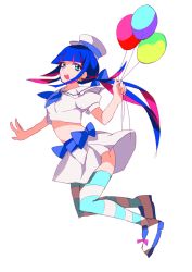 Rule 34 | 10s, 1girl, alternate hairstyle, balloon, colored inner hair, full body, hat, multicolored hair, panty &amp; stocking with garterbelt, ponytail, sailor collar, skirt, stocking (psg), striped clothes, striped thighhighs, surumeider, thighhighs, two-tone hair, white background