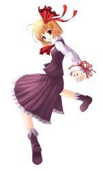 Rule 34 | 1girl, absurdres, bad id, bad pixiv id, blonde hair, embodiment of scarlet devil, female focus, full body, hair ribbon, highres, niboss, red eyes, ribbon, rumia, shoes, short hair, solo, touhou, transparent background