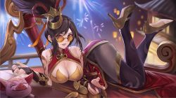 Rule 34 | 1girl, black hair, breasts, china dress, chinese clothes, cleavage, dress, firecracker vayne, glasses, high heels, highres, league of legends, lipstick, makeup, pantyhose, pig, round eyewear, skindentation, sunglasses, thighhighs, vayne (league of legends)