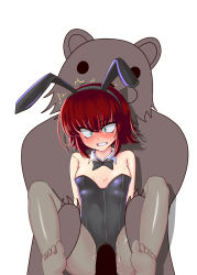Rule 34 | 1girl, angry, animal ears, annie (league of legends), blush, cat ears, clothed sex, green eyes, held up, highres, leotard, pantyhose, pedobear, penetration through clothes, playboy bunny, rape, red hair, restrained, rnerhlrl, sex, short hair, through clothes
