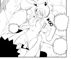Rule 34 | 1boy, 1girl, blush, border, bouncing breasts, breasts, comic, fairy tail, hetero, leotard, lucy heartfilia, missionary, moaning, monochrome, playboy bunny, pussy, rape, sex, sweat, tears, vaginal