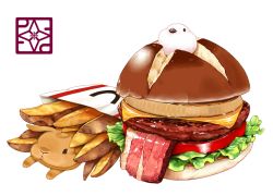Rule 34 | animal, bacon, bird, burger, cheese, food, food focus, lilac (p-f easy), meat, no humans, original, parrot, potato, rabbit, simple background, tomato
