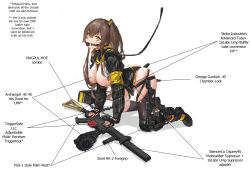 Rule 34 | 1girl, 404 logo (girls&#039; frontline), absurdres, all fours, anal, anal object insertion, ball gag, bdsm, black gloves, breasts, breasts out, brown hair, collar, commission, cuffs, english text, fingerless gloves, gag, girls&#039; frontline, gloves, gun, h&amp;k ump, hair between eyes, handcuffs, highres, hood, hood down, hooded jacket, jacket, leash, looking at viewer, nipples, object insertion, one side up, restrained, sawkm, scar, scar across eye, scar on face, second-party source, shirt, simple background, skirt, slave, smile, solo, submachine gun, ump45 (girls&#039; frontline), vaginal, vaginal object insertion, weapon, white shirt, yellow eyes