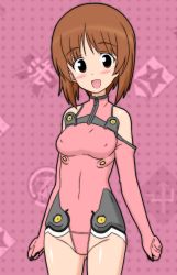 Rule 34 | 10s, 1girl, blush, breasts, brown eyes, brown hair, covered erect nipples, girls und panzer, groin, nishizumi miho, open mouth, shiraki (the perfect world), small breasts, smile