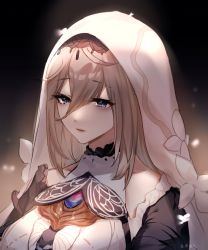 Rule 34 | 1girl, absurdres, aponia (honkai impact), artist name, blue eyes, breasts, brown hair, chinese commentary, commentary request, guzangnanfeng, habit, hair between eyes, highres, honkai (series), honkai impact 3rd, long hair, nun, parted lips, robe, solo, white veil