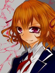 Rule 34 | 1girl, arachnid (series), chitako, kabutomushi (arachnid), orange hair, red eyes, school uniform, short hair, solo