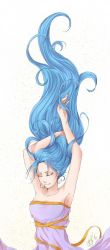 Rule 34 | 1girl, alabasta, blue hair, dress, female focus, nefertari vivi, one piece, princess, solo