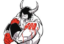 Rule 34 | 1boy, absurdres, anniversary, biceps, blank eyes, buffaloman, fighting stance, grin, highres, horns, kinnikuman, large pectorals, manly, monster boy, muscular, pectorals, smile, solo, sushio