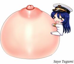 Rule 34 | 10s, 1girl, artist name, bad id, bad pixiv id, blue hair, blush, breasts, female admiral (kancolle), gigantic breasts, kantai collection, long hair, military, military uniform, naval uniform, nipples, open mouth, puffy nipples, smile, tagami sayo, uniform, what