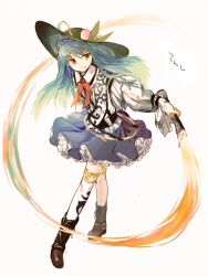 Rule 34 | 1girl, adapted costume, alternate costume, bad id, bad pixiv id, blouse, blue hair, blue skirt, boots, bow, brown eyes, dress, female focus, food, fruit, full body, geppewi, hat, hinanawi tenshi, holding, long hair, long sleeves, peach, petticoat, puffy long sleeves, puffy sleeves, shirt, sketch, skirt, smile, solo, sword, sword of hisou, touhou, weapon, white background, white shirt