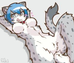 Rule 34 | artist request, blue eyes, blue hair, breasts, furry, smile, snow leopard, tongue