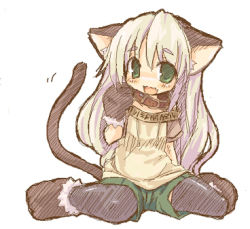 Rule 34 | 7010, animal ears, animal hands, collar, green eyes, long hair, lowres, tail, thighhighs