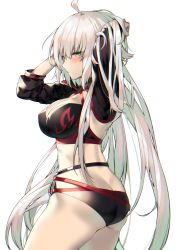 Rule 34 | 1girl, adjusting hair, ahoge, arms up, ass, bikini, black bikini, black choker, black jacket, blush, breasts, choker, cleavage, closed mouth, cropped jacket, fate/grand order, fate (series), from side, hair between eyes, highres, itohana, jacket, jeanne d&#039;arc alter (swimsuit berserker) (fate), jeanne d&#039;arc (fate), jeanne d&#039;arc alter (fate), jeanne d&#039;arc alter (swimsuit berserker) (fate), large breasts, long hair, o-ring, o-ring bikini, o-ring bottom, o-ring top, pale skin, shrug (clothing), sideboob, solo, standing, swimsuit, very long hair, white hair, yellow eyes