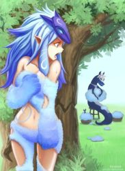 Rule 34 | 1girl, kindred (league of legends), lamb (league of legends), league of legends, mask, shearing, wolf, wolf (league of legends), wool