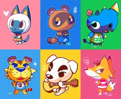 Rule 34 | :3, acoustic guitar, animal crossing, apron, argyle, argyle clothes, argyle dress, black eyes, blue apron, brown fur, cat, chief (animal crossing), commentary, crayonchewer, crossed arms, dog, dollar sign, english commentary, furry, furry female, furry male, guitar, hands on own hips, heart, holding, holding instrument, hornsby (animal crossing), instrument, k.k. slider (animal crossing), mitzi (animal crossing), music, musical note, nintendo, no humans, open mouth, orange fur, playing instrument, raccoon, rhinoceros, shirt, striped clothes, striped shirt, tiger, tom nook (animal crossing), tybalt (animal crossing), waist apron, wavy mouth, white fur, wolf