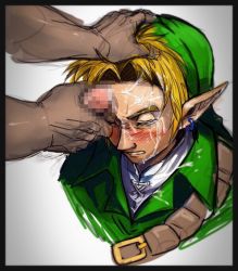 Rule 34 | 2boys, blonde hair, censored, crying, cum, cum on body, ejaculation, facial, forced, hand on head, link, male focus, misleading thumbnail, mosaic censoring, multiple boys, nintendo, orgasm, penis, pointy ears, tears, the legend of zelda, yaoi