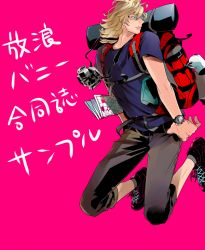 Rule 34 | 10s, 1boy, alternate costume, backpack, bag, barnaby brooks jr., blonde hair, camera, glasses, green eyes, jaquo, male focus, map, shoes, sneakers, solo, tiger &amp; bunny, watch