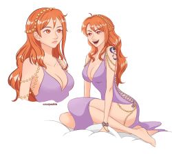 Rule 34 | 1girl, alternate costume, dress, highres, long hair, multiple views, nami (one piece), nami (one piece) (post-timeskip), nami (one piece) (zou), official alternate costume, one piece, revealing clothes, short dress, solo, very long hair, wide hips