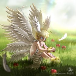Rule 34 | 1boy, apple, digimon, digimon (creature), food, fruit, holy ring, jewelry, lucemon, male focus, ring, solo, wings