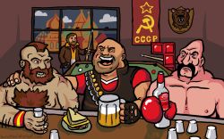 Rule 34 | 4boys, alcohol, bar (place), bear, beer, billiards, bottle, capcom, communism, crossover, cup, food, grand theft auto, hammer and sickle, heavy (tf2), kremlin, kyatt, l-block, male focus, mounted head, mug, multiple boys, niko bellic, nintendo, punch-out!!, rockstar, russia, sandwich, soda popinski, star (symbol), street fighter, strikethrough, team fortress 2, teeth, tetris, trophy head, ussr, watermark, web address, web address without path, zangief