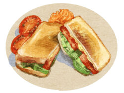 Rule 34 | bread slice, food, food focus, highres, no humans, original, poipoooo, sandwich, shadow, still life, toast, tomato, tomato slice, vegetable