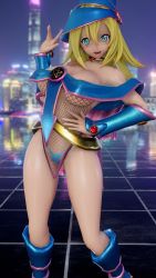Rule 34 | 1girl, 3d, absurdres, artist request, bare legs, bare shoulders, blonde hair, blue footwear, blush stickers, boots, breasts, city, cleavage, dark magician girl, duel monster, hand on own hip, hat, highleg, highleg panties, highres, knee boots, long hair, magical girl, night, night sky, open mouth, panties, salute, shiny skin, skirt, sky, smile, solo, thong, underwear, wizard hat, yu-gi-oh!, yu-gi-oh! duel monsters