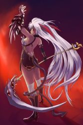 boots demon_girl gloves katatuki red_eyes scythe smile white_hair