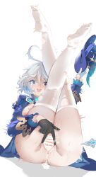 Rule 34 | 1girl, @ @, absurdres, aftersex, ahoge, anus, ass, asymmetrical gloves, bar censor, black gloves, blue eyes, blue hair, blue jacket, breasts, breasts out, censored, commentary request, crying, crying with eyes open, cum, cum in pussy, cumdrip, cv-3 (dejiajia), feet, full body, furina (genshin impact), genshin impact, gloves, hat, highres, holding, holding clothes, holding hat, jacket, legs up, light blue hair, medium breasts, mismatched gloves, mismatched pupils, multicolored hair, nipples, pussy, short hair, sitting, soles, solo, spread pussy, sweat, tears, thighhighs, torn clothes, torn thighhighs, white background, white gloves, white hair, white thighhighs