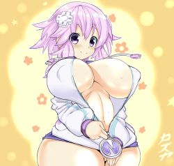 Rule 34 | 1girl, absurdres, alternate breast size, blush, breasts, choujigen game neptune, covered erect nipples, covering privates, covering crotch, curvy, d-pad, d-pad hair ornament, hair ornament, highres, hood, hoodie, huge breasts, light purple hair, light smile, naked hoodie, navel, neptune (neptunia), neptune (series), open clothes, open hoodie, oppai loli, purple eyes, short hair, sleeves past wrists, smile, solo, sweat, teasing, upper body, wide hips, zoey kazuya