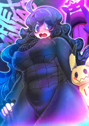Rule 34 | 1girl, @ @, ahoge, alternate breast size, big hair, black dress, black sweater, blush, breasts, character name, colorful, cowboy shot, creatures (company), curly hair, d:, dress, dripping, eyelashes, flipped hair, frilled sleeves, frills, from below, game freak, gen 1 pokemon, gen 7 pokemon, gen 8 pokemon, gengar, gigantamax, gigantamax gengar, grabbing own thigh, hair between eyes, hair over one eye, hairband, hakkasame, halftone, halftone texture, hex maniac (pokemon), highres, large breasts, layered dress, long dress, long hair, looking at another, looking away, looking down, looking to the side, messy hair, mimikyu, nintendo, no pupils, open mouth, plump, pokemon, pokemon (creature), pokemon xy, purple eyes, purple hairband, ribbed sweater, shaded face, sidelocks, spider web print, sweat, sweater, sweater dress, taut clothes, taut dress, tight clothes, tongue, unmoving pattern, very long hair, wavy mouth